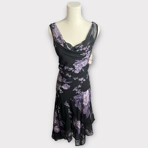 Dressbarn Purple Floral Cowl Neck Beaded
Asymmetrical Dress